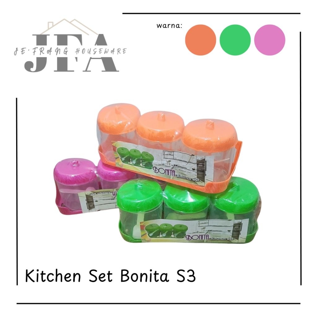 TEMPAT BUMBU DAPUR BONITA ISI 3/ KITCHEN SET / TEMPAT BUMBU / TEMPAT GARAM / TEMPAT BUMBU GANTUNG / 