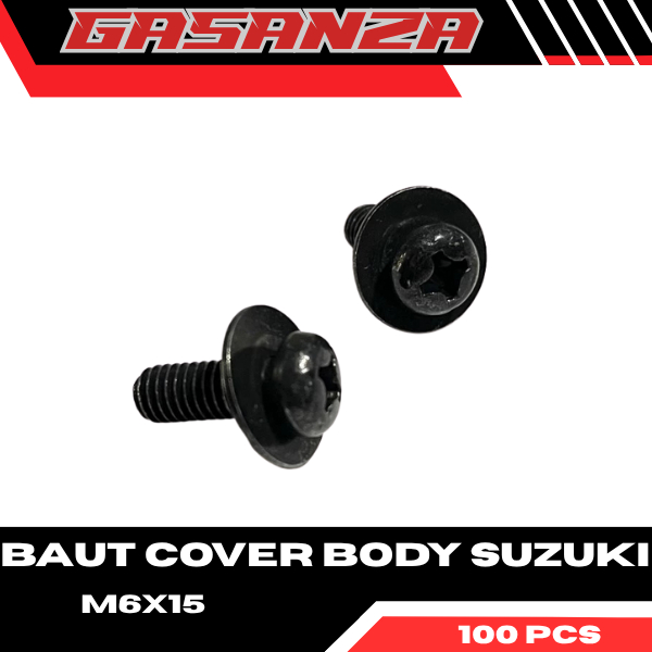 100 biji Baut Cover Body Suzuki Hitam M6x15 / Baut JP + Ring 6x15 Hitam