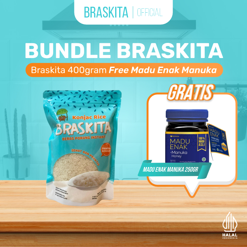 

BRASKITA Beras Porang 400Gr + Madu Enak Manuka MGO 50+ 250gr dari sari bunga Manuka