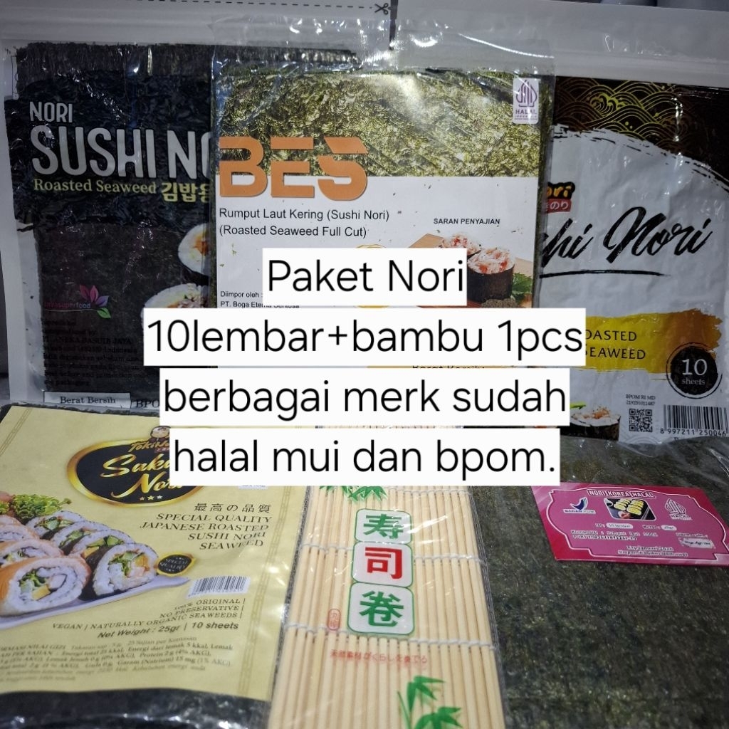

Paket sushi nori isi 10 lembar + bambu halal Java sakao seaweed rumput laut kulit sushi bungkus kimbab bento murah