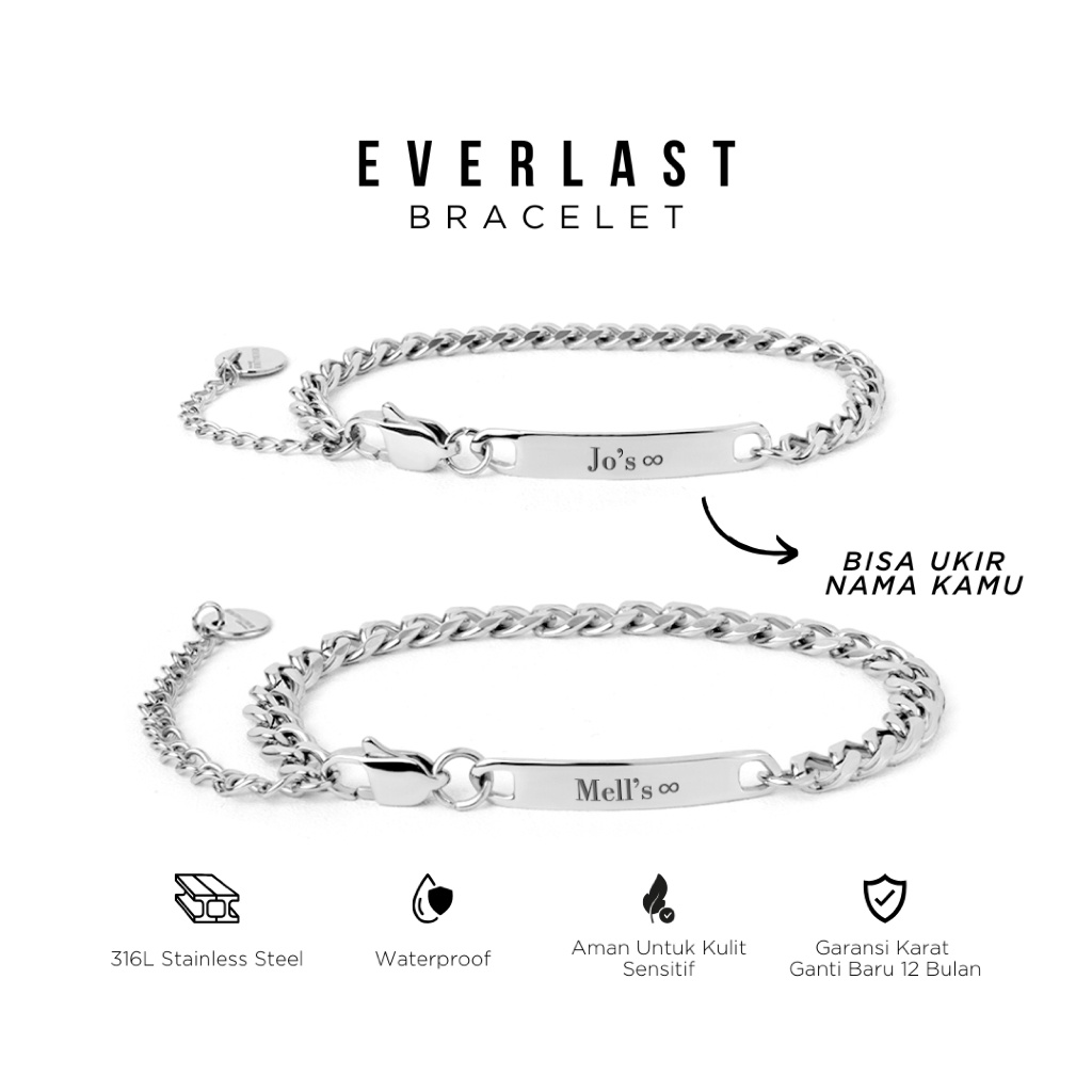 PROJECT NINETYSEVEN - EVERLAST Bracelet - Gelang Couple Bebas Custom Nama Pria Wanita Anti Karat Pre