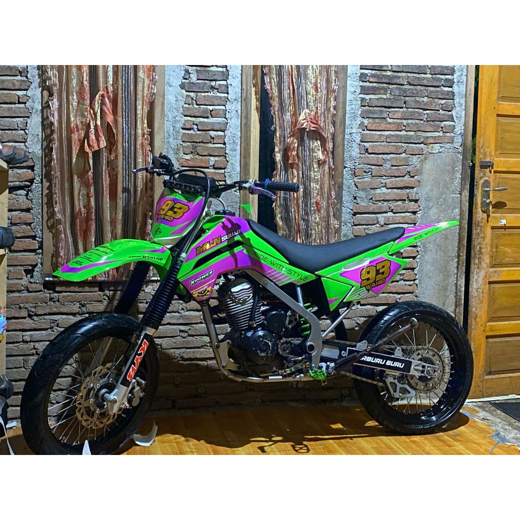 dekal stiker full body motor Kawasaki KlX 140 Hijau Ungu Cutting Hologram