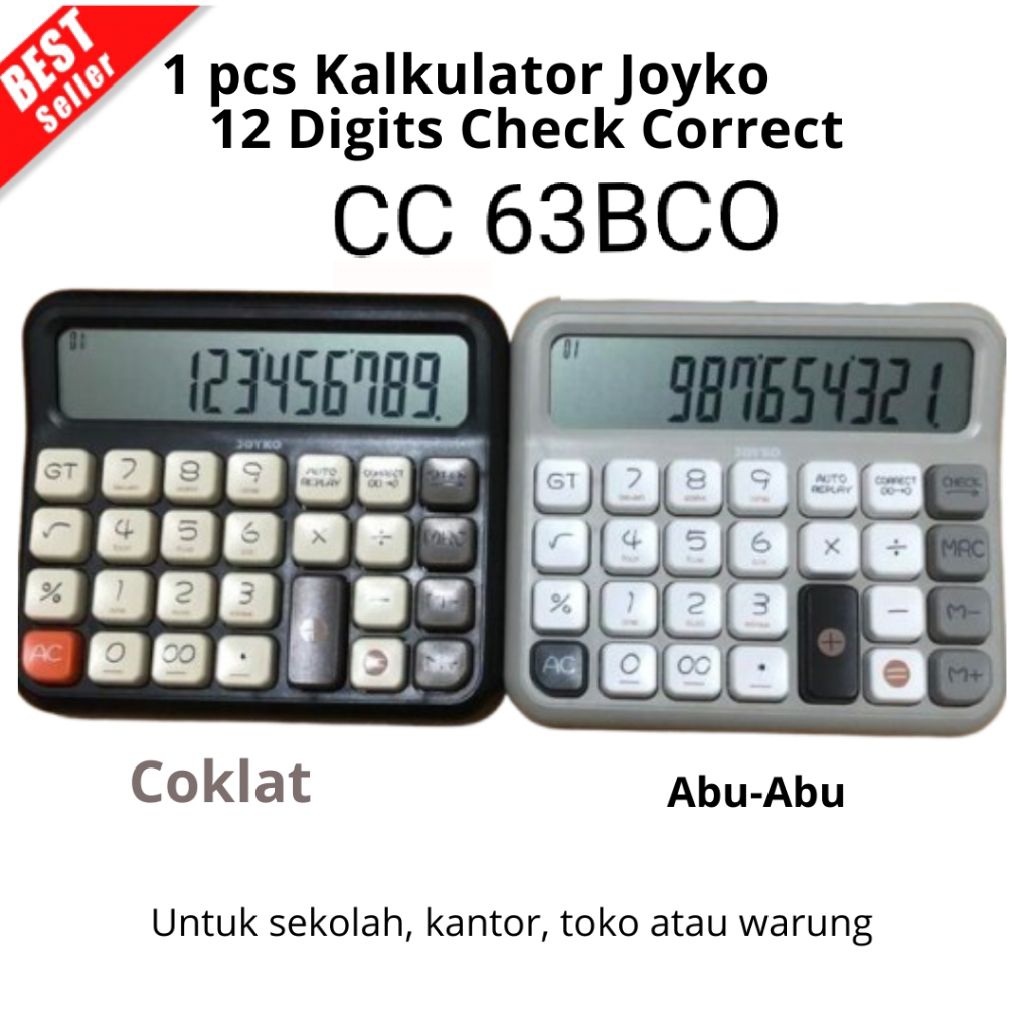 

Calculator Kalkulator JoykoCC-63BCO 12 Digits Check & Correct -untuk di warung sekolah kantor toko atau bisa dijual kembali