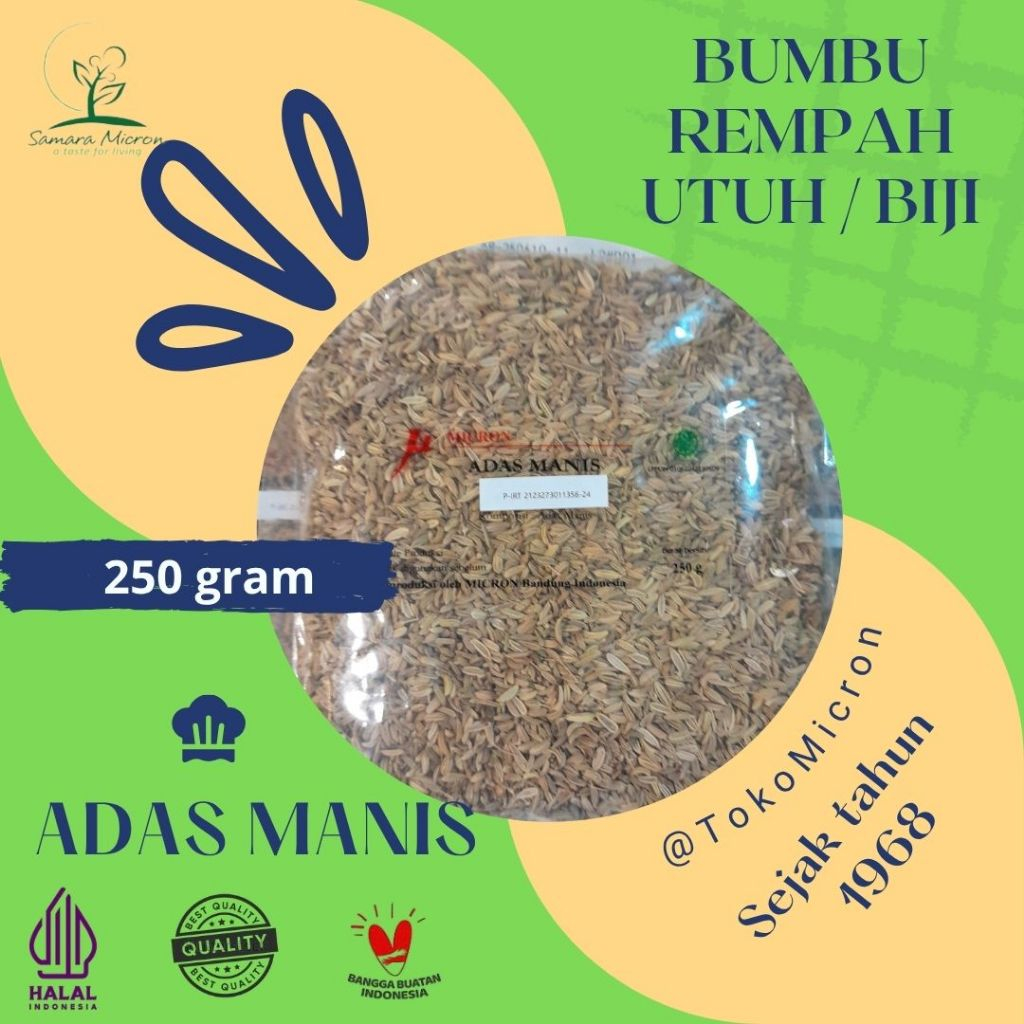 

Bumbu Rempah Samara Micron - Adas Manis Biji / Utuh - Anisum biji 250 gr