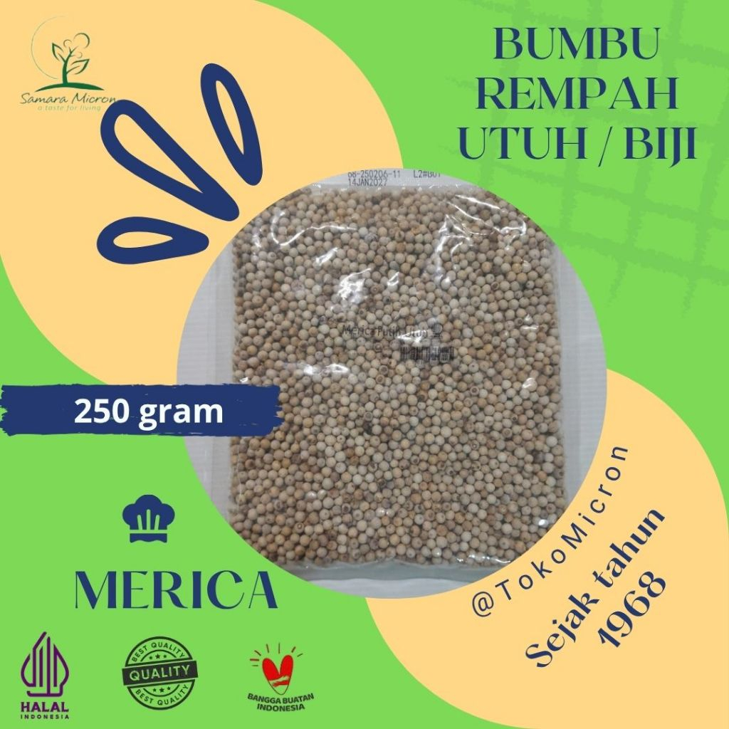 

Bumbu Rempah Samara Micron - Merica Putih Utuh/Biji - White Pepper - Lada Putih 250 gr