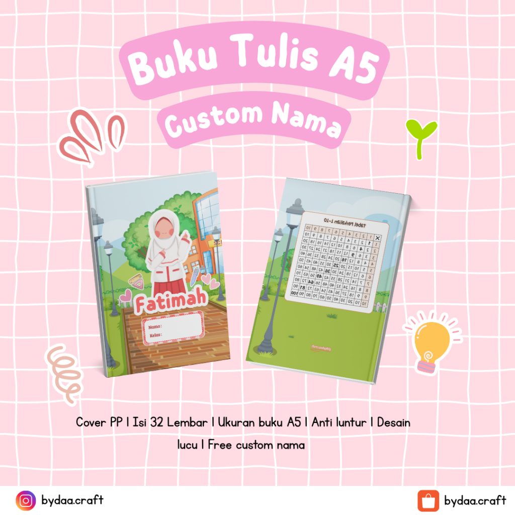 

1 PACK ISI 5 BUKU TULIS CUSTOM NAMA A5 l DESAIN LUCU DAN BANYAK PILIHAN l ISI 32 LEMBAR