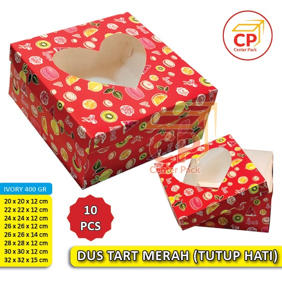 (10PCS) Dus Tart Merah 20x20x12 22x22x12 24x24x12 26x26x12 26x26x14 28x28x12 30x30x12 32x32x15 Tutup