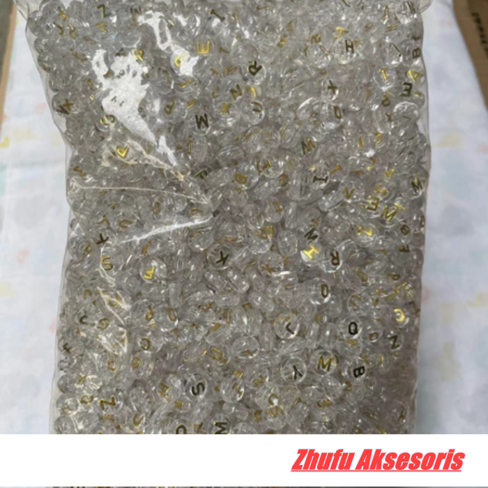 1pon manik manik huruf gold bening 10mm bahan kerajinan