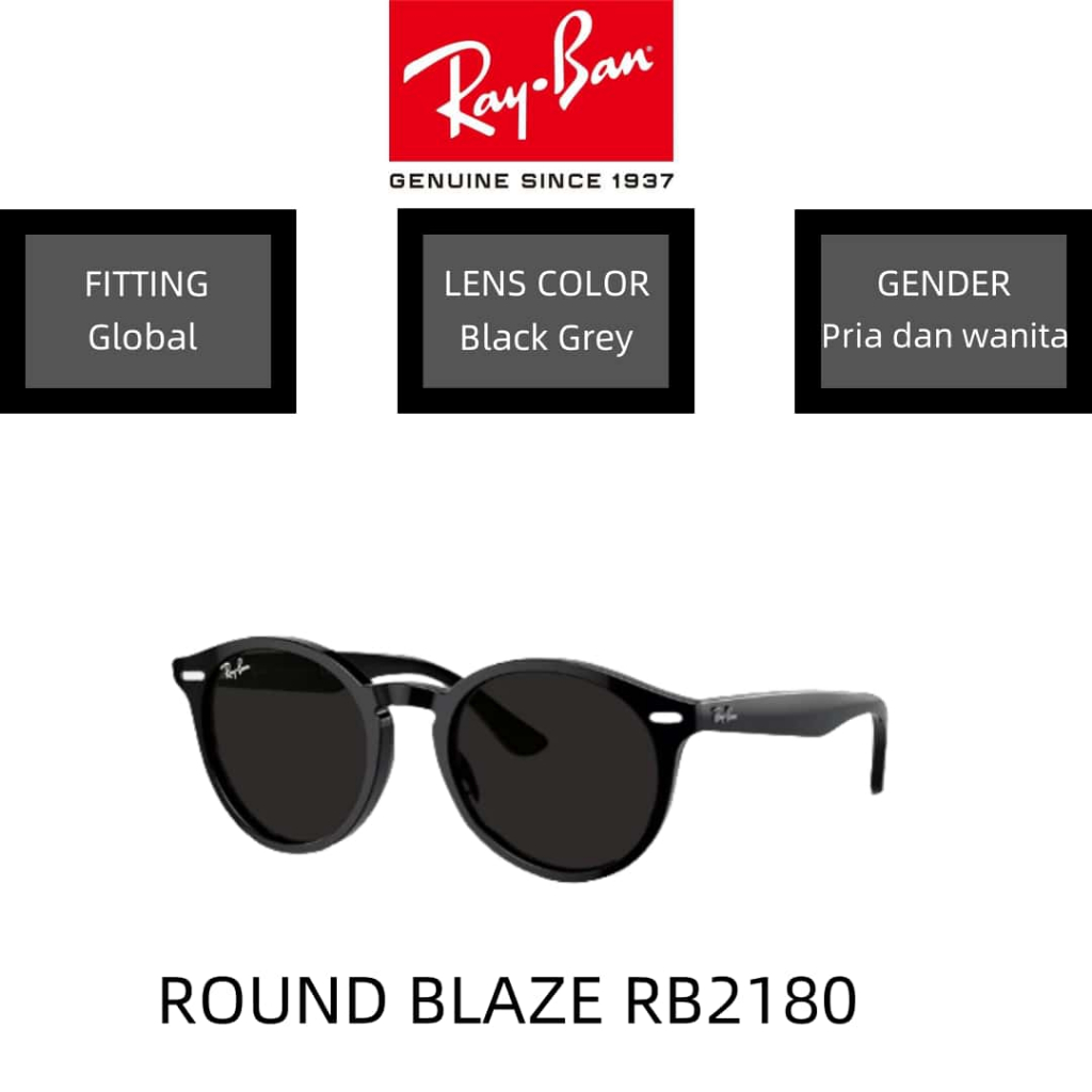 【100%Ori】Kacamata Hitam RAY-BAN ORIGINAL ROUND BLAZE  RB2180 Sunglasses 52mm Black Black pria wanita