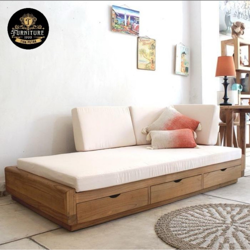 sofa bed 3 laci multifungsi kayu jati