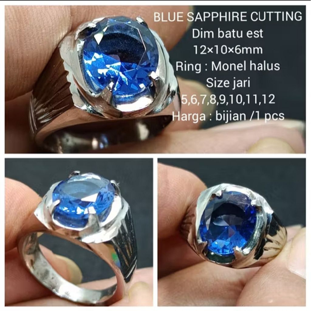 CINCIN BATU PERMATA BLUE SAFIR CUTTING CRYSTAL