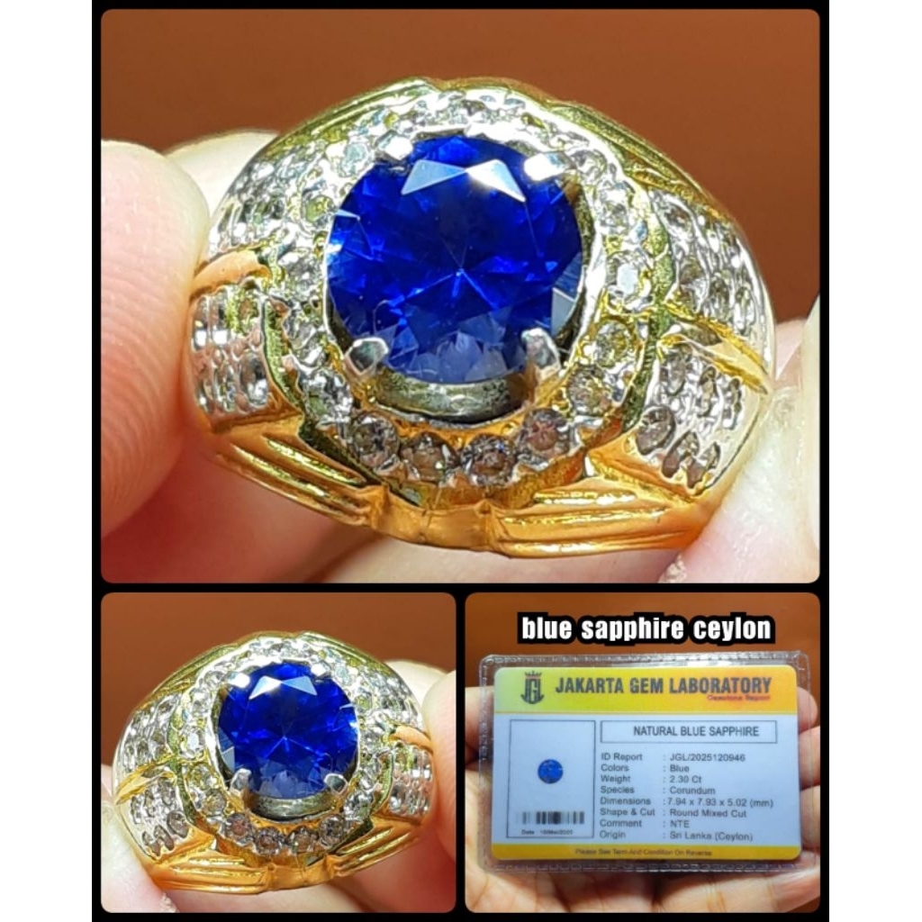 batu blue sapphire srilanka ceylon ( NTE ) + RING PERAK ASLI