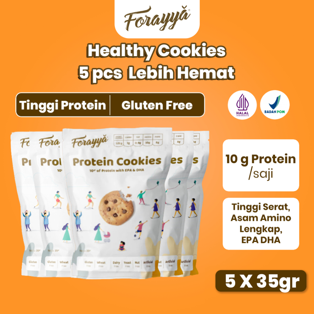

5 PCS Protein Cookies Forayya Cemilan Sehat Gluten Free Tinggi Protein 35g