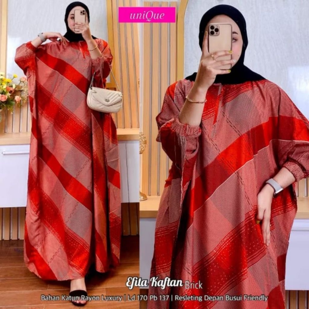efita kaftan unique jumbo busui resleting depan kain rayon premium tebal