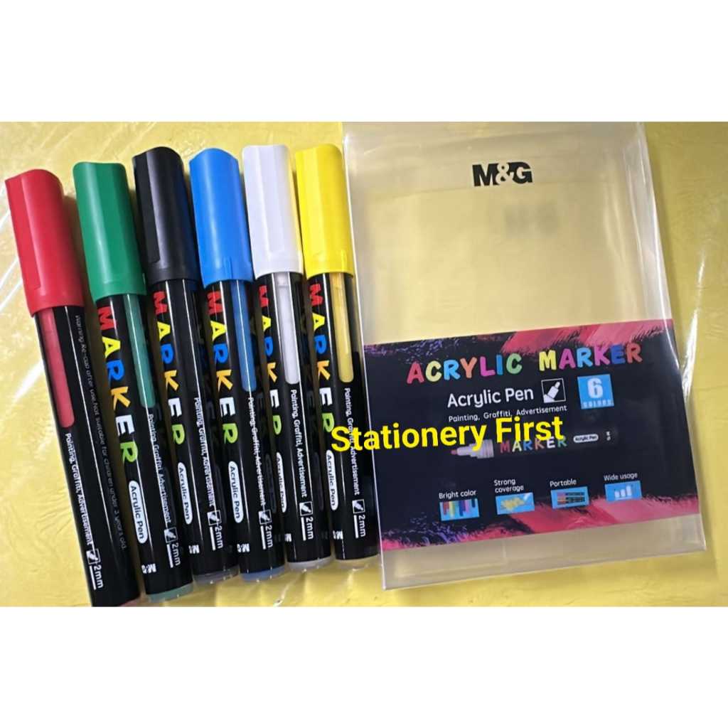 

M&G Acrylic Marker Set / Paint Markers / Spidol Cat Akrilik Multifungsi Segala Permukaan / M&G Spidol Akrilik Warna Warni Acrylic Marker 1 set isi 6 Anti Air Multifungsi