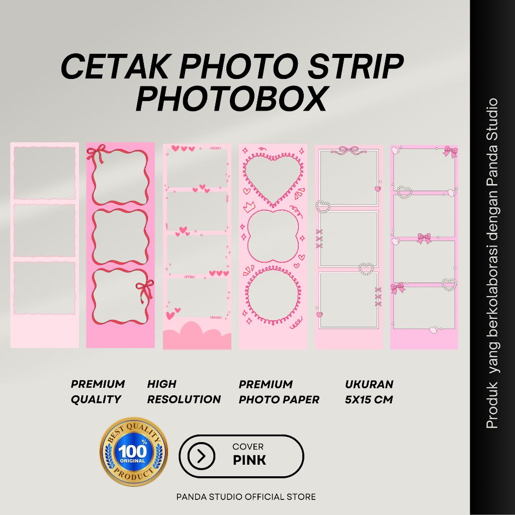 Cetak Photo Strip Photobox Photobooth (5x15cm) Free Template Frame Pink