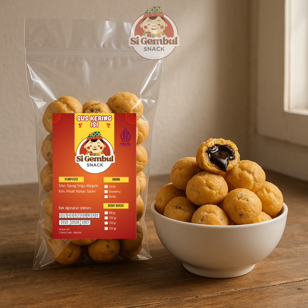 

Sus Kering Isi Cokelat Lumer 200gr - Kue Sus Mini Isi Cokelat