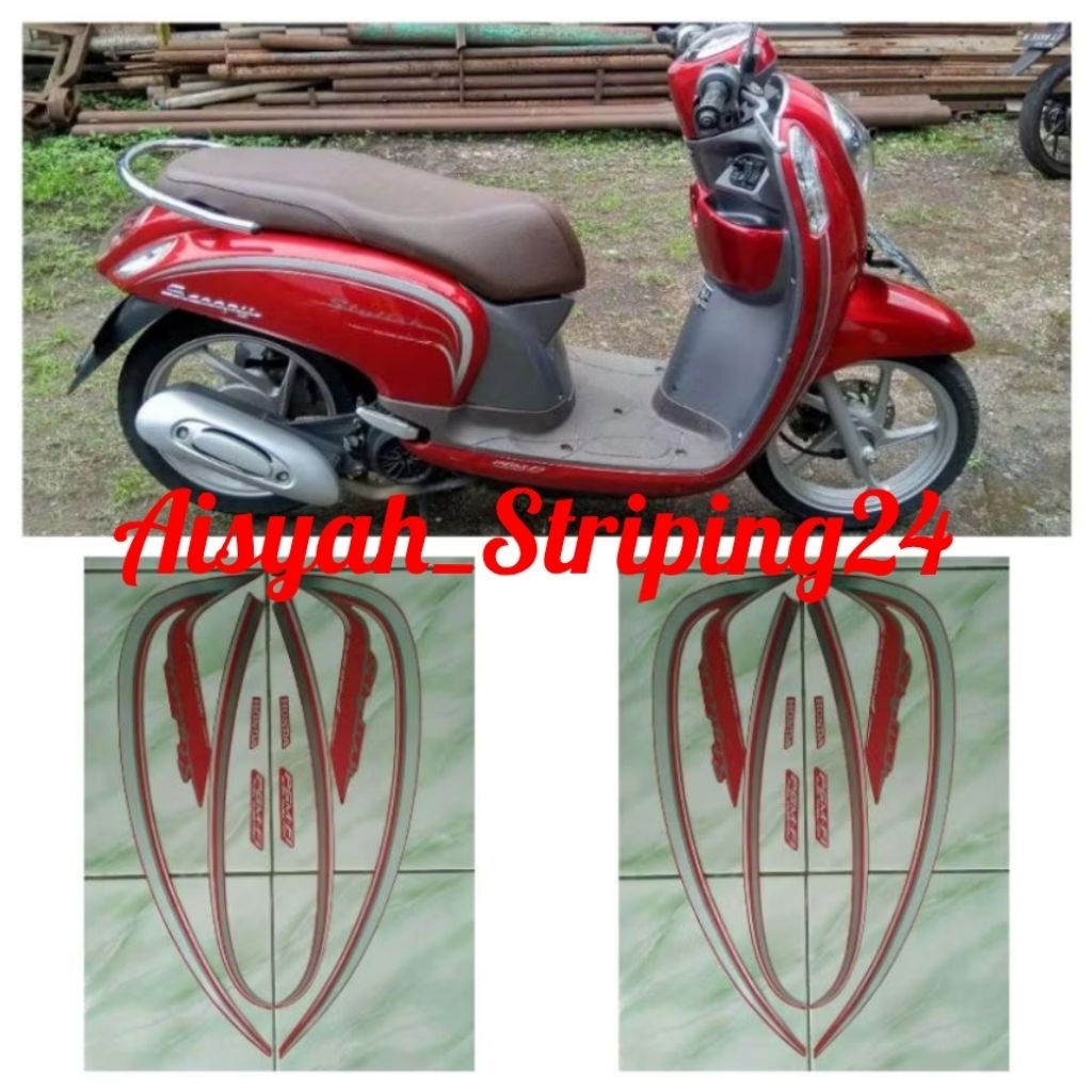 stiker striping lis body motor  honda scoopy stylish 2016 merah