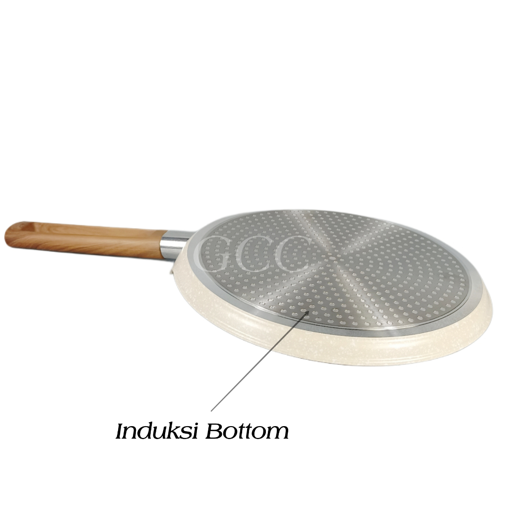 Wajan Pizza Frying Pan Crepes Granite 24cm Anti Lengket, Bebas BPA , Gagang Kayu Elegan