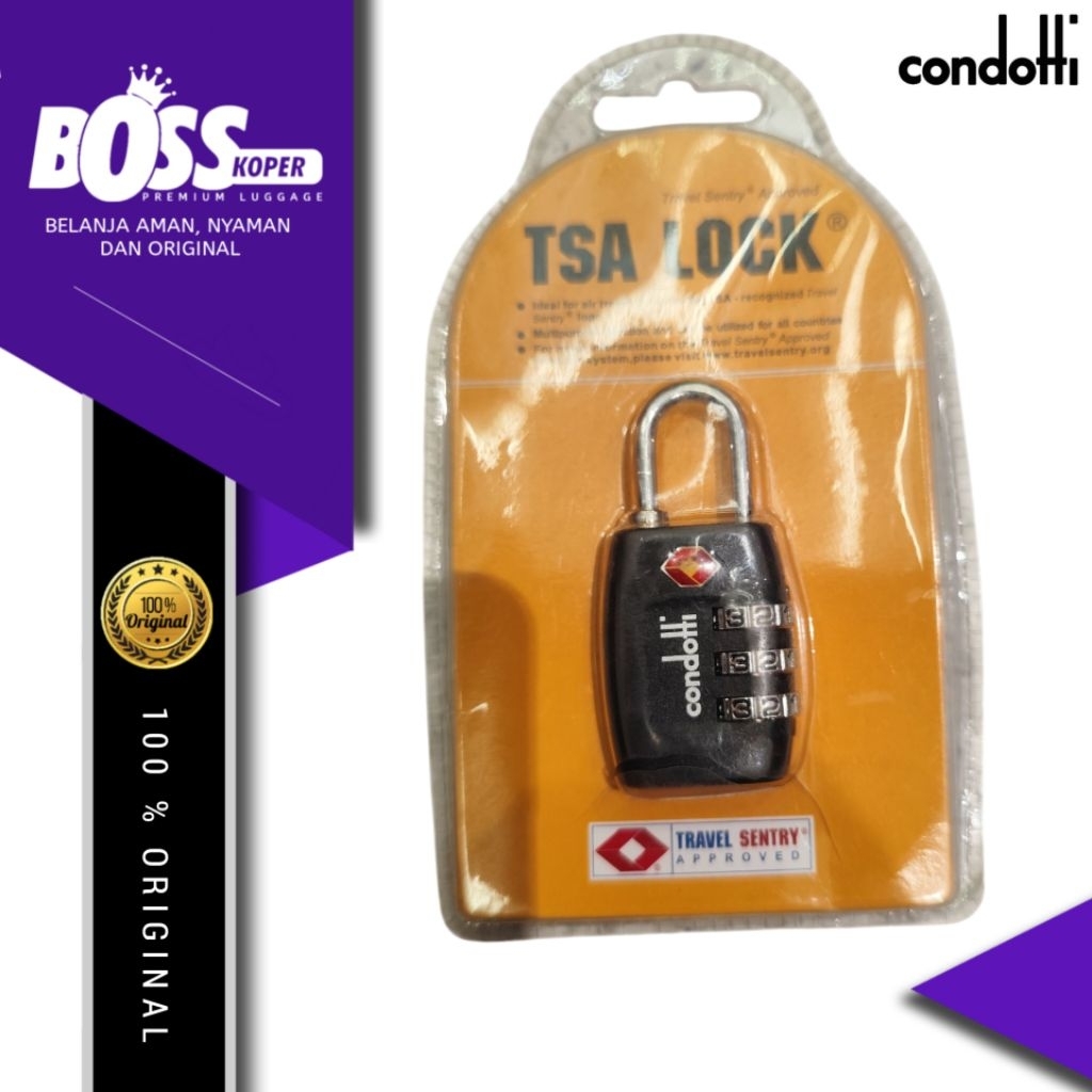Gembok koper & tas CONDOTTI kunci TSA 3 dial combination original