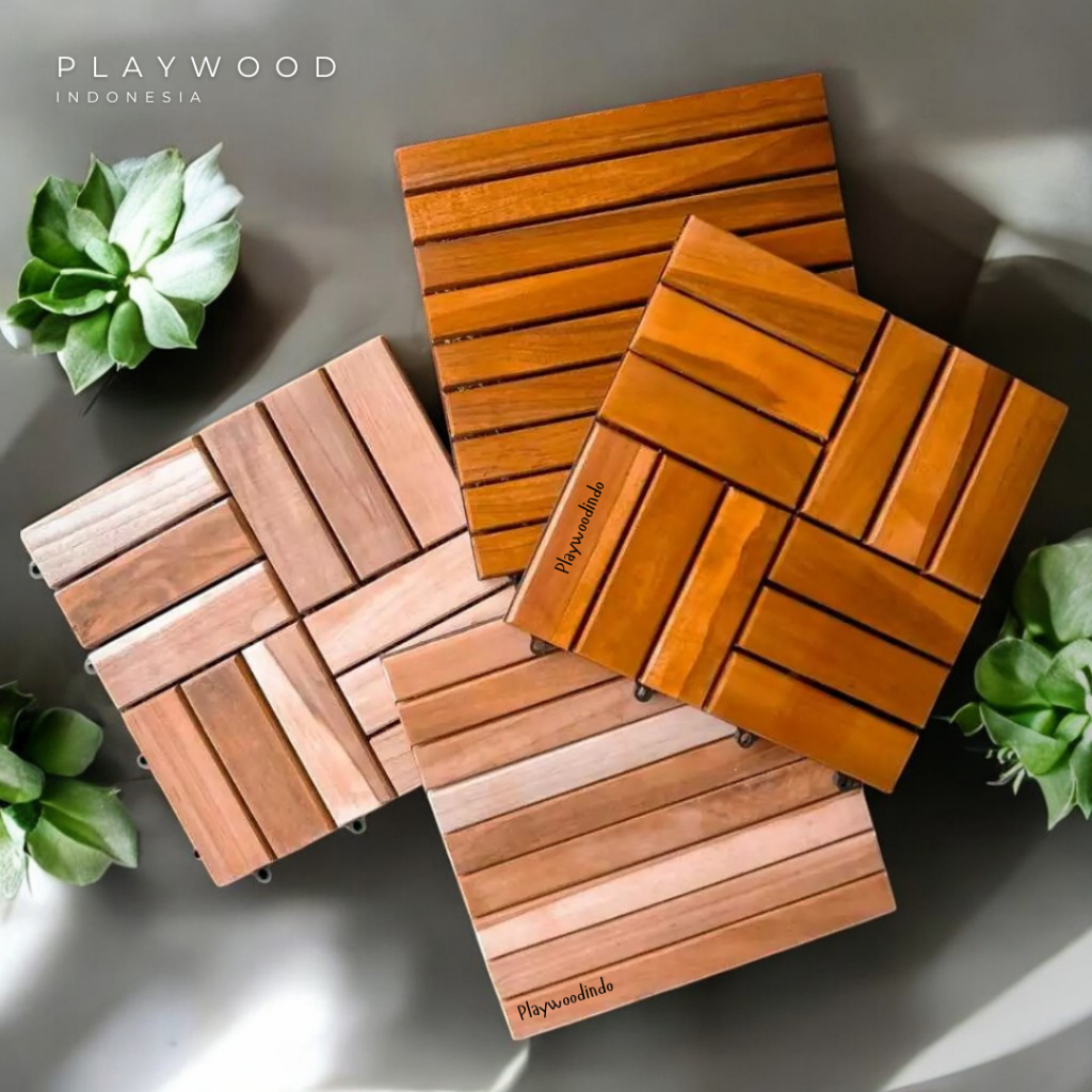 Lantai kayu Bongkar Pasang | Parket Decking Tile Jati Taman Kebun lantai dek kayu taman outdoor