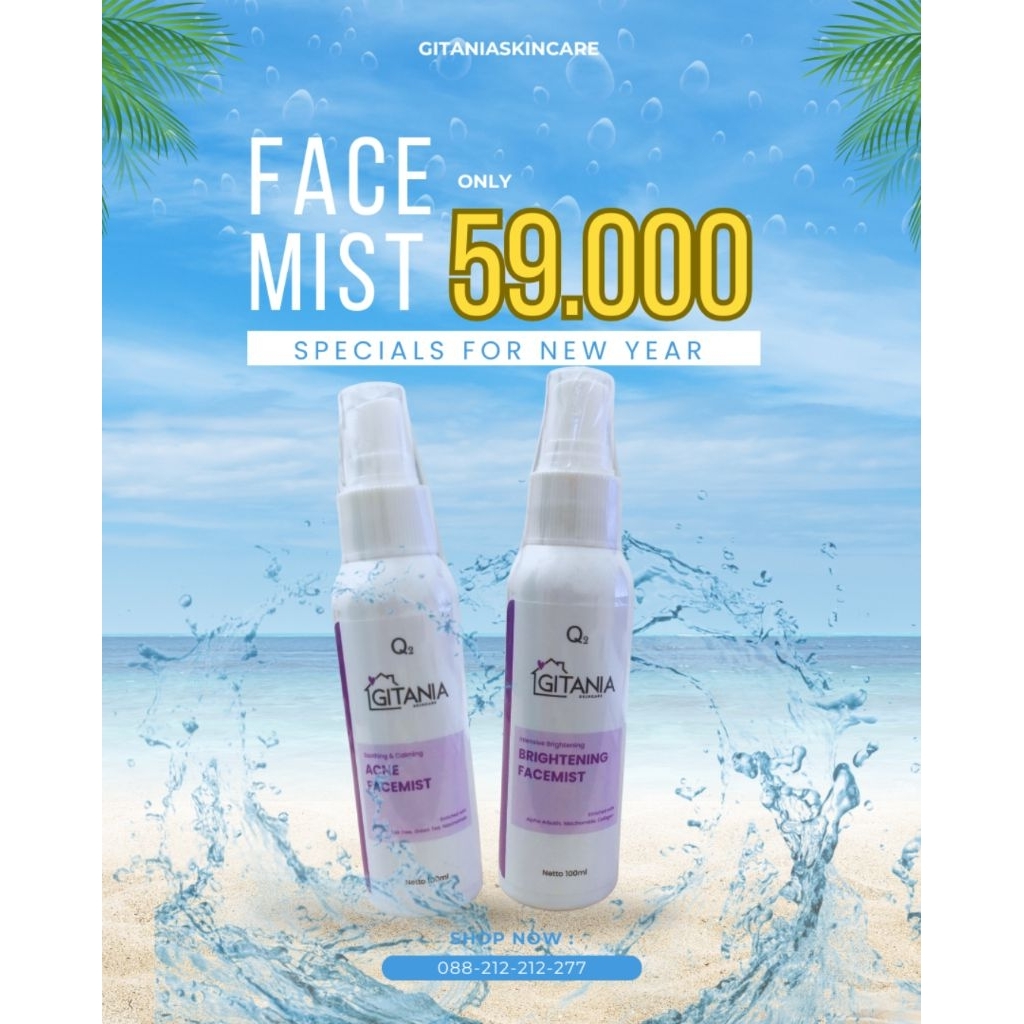 Gitania Acne Face Mist– Tea Tree, Green Tea, Niacinamide | Menenangkan Jerawat & Segarkan Kulit. Bri