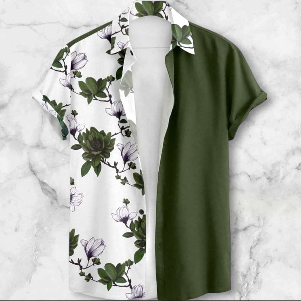 Kaos pria motif bunga lengan pendek pria kemeja polos kemeja motif