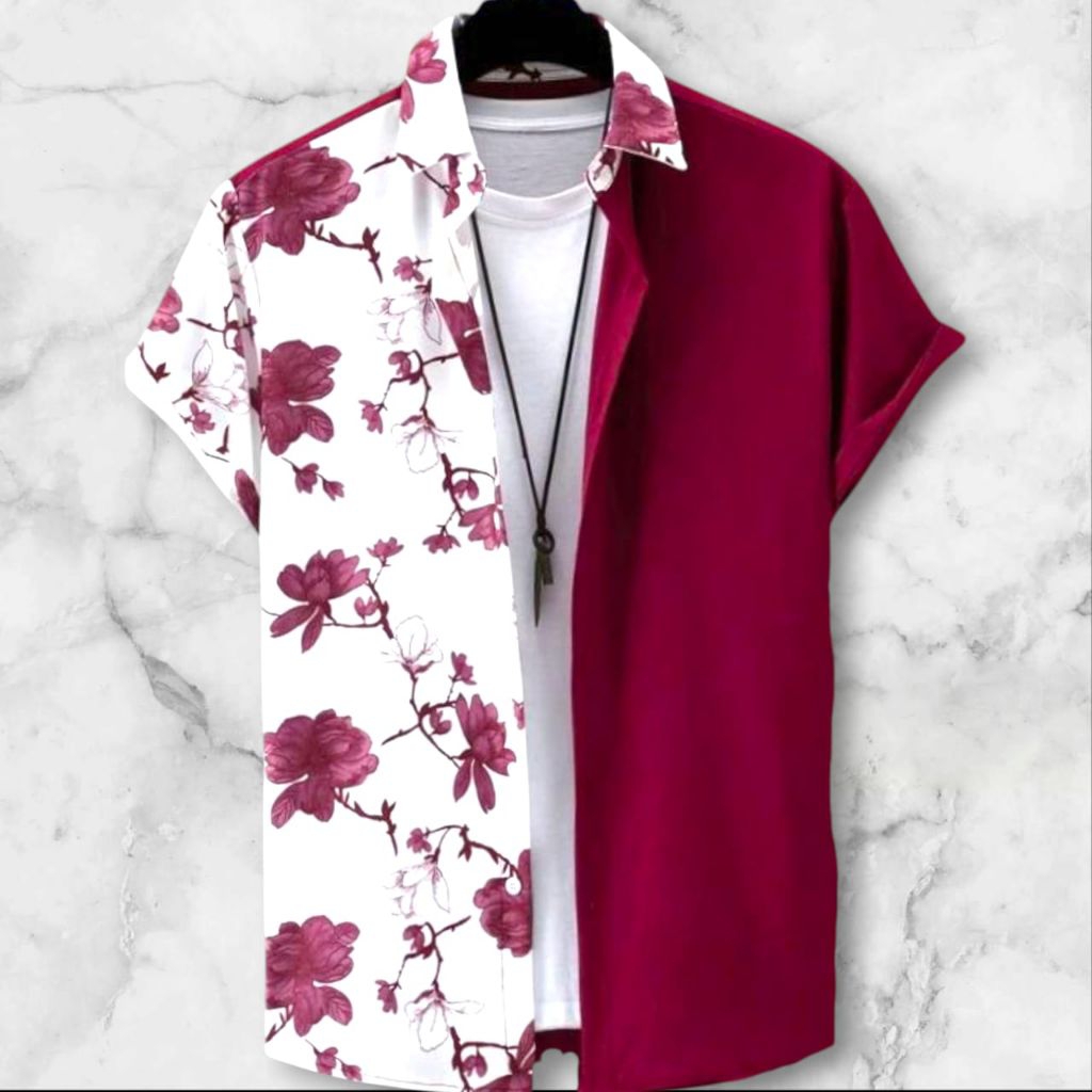 Kaos pria motif bunga lengan pendek pria kemeja polos kemeja motif