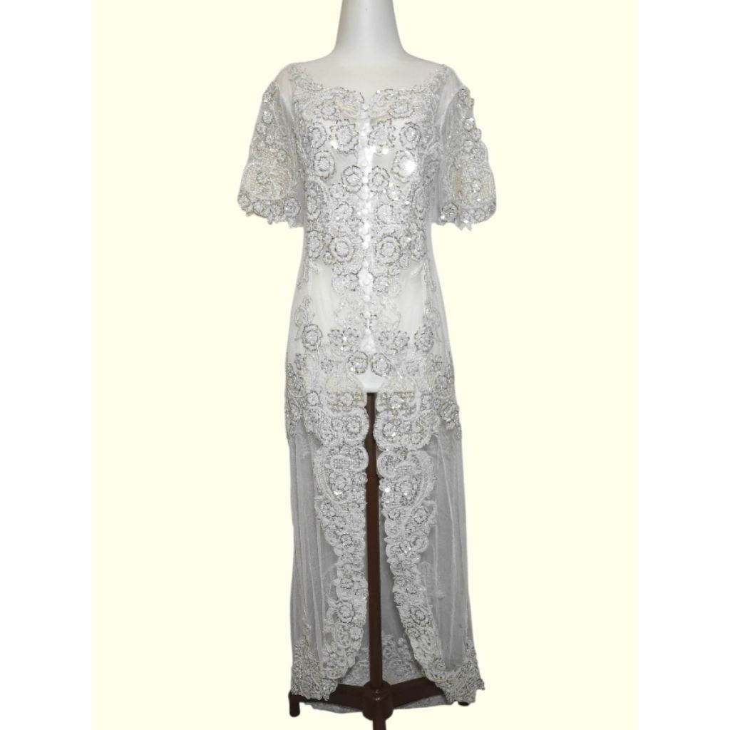 Kebaya modern full payet putih lengan pendek BARU