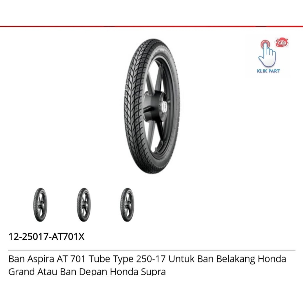 12-25017-AT701X ban aspira at701 tupe 250/17 ban belakang grand atau depan supra