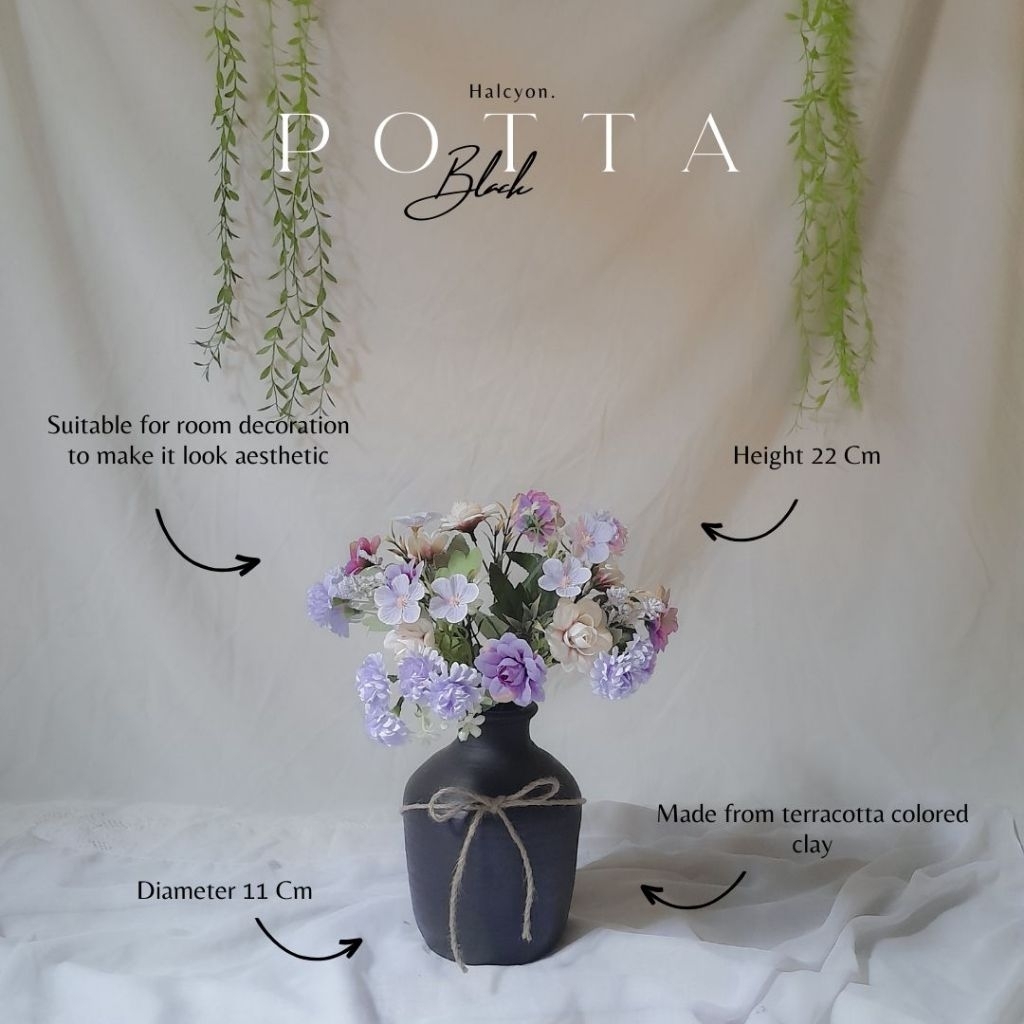 Vas Bunga Warna Hitam/Vas Bunga Aesthetic/Vas Bunga Dekorasi Ruangan Tanah Liat/Vas Tanah Liat