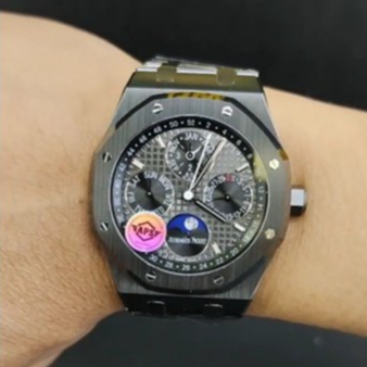 AUPIGE ROYAL OAK MOONPHASE PERPETUAL CALENDAR INSPIRED GREY WAFFLE DIAL 41MM BLACK CHAIN ULTRA THIN 