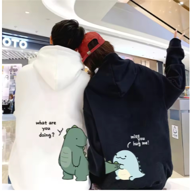 Sewiter Hoodie Couple Pasangan Motif Anime Dinosaurus Ala Korea Style Terbaru Switer Hodi Kopelan Ke