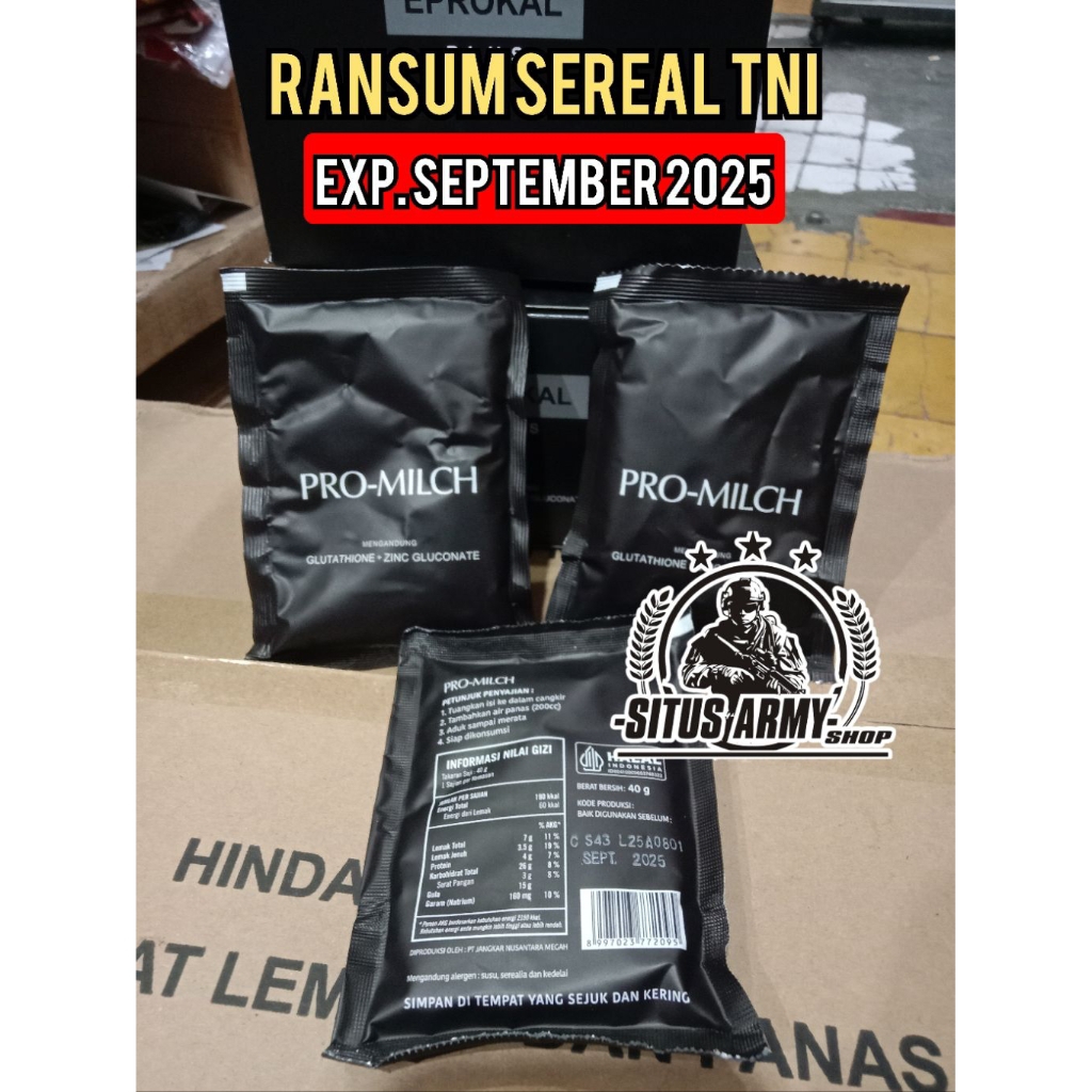 

PROMO ECERAN 1 PCS SUSU SEREAL TNI. RANSUM SUSU SEREAL PROMILCH JATAH TNI EXP AGUSTUS SEPTEMBER 2025. ECERAN SEREAL PROMILCH JATAH TNI