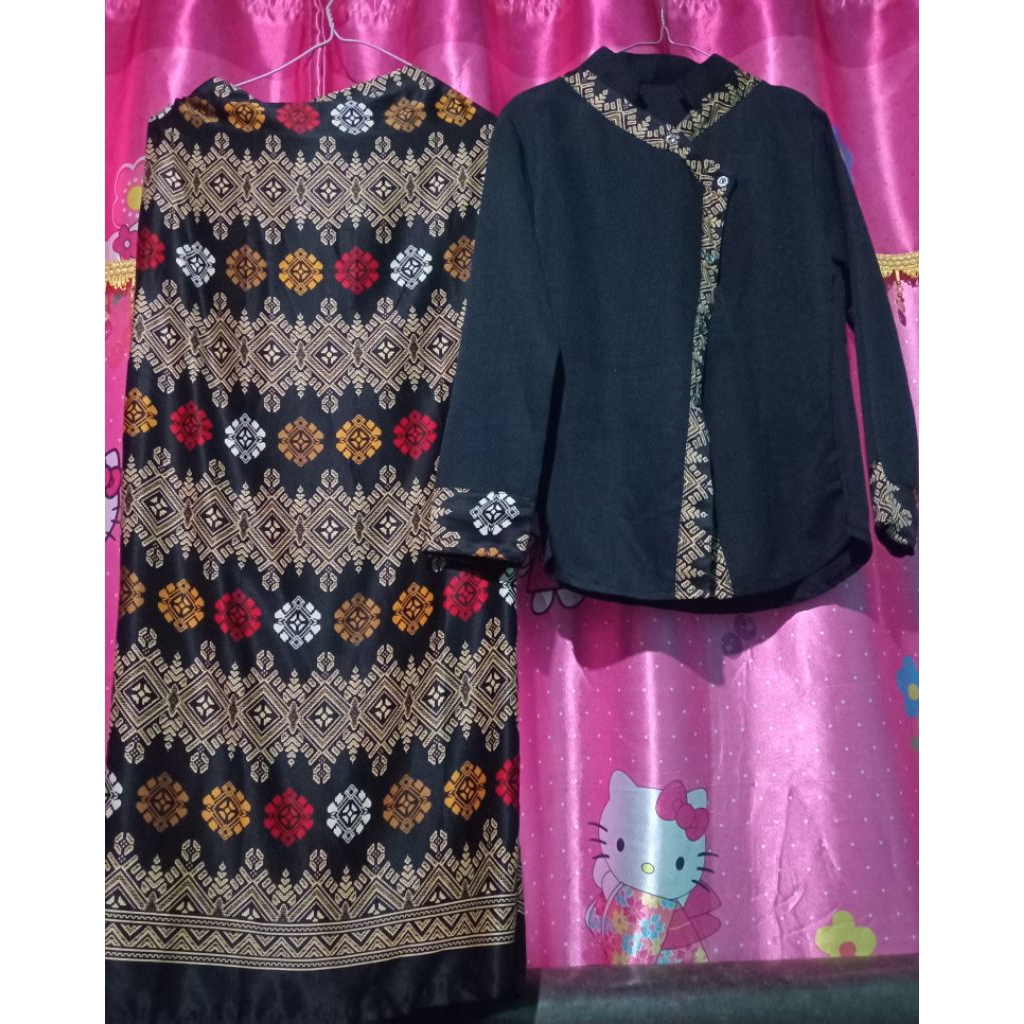 baju setelan batik polos dan rok batik