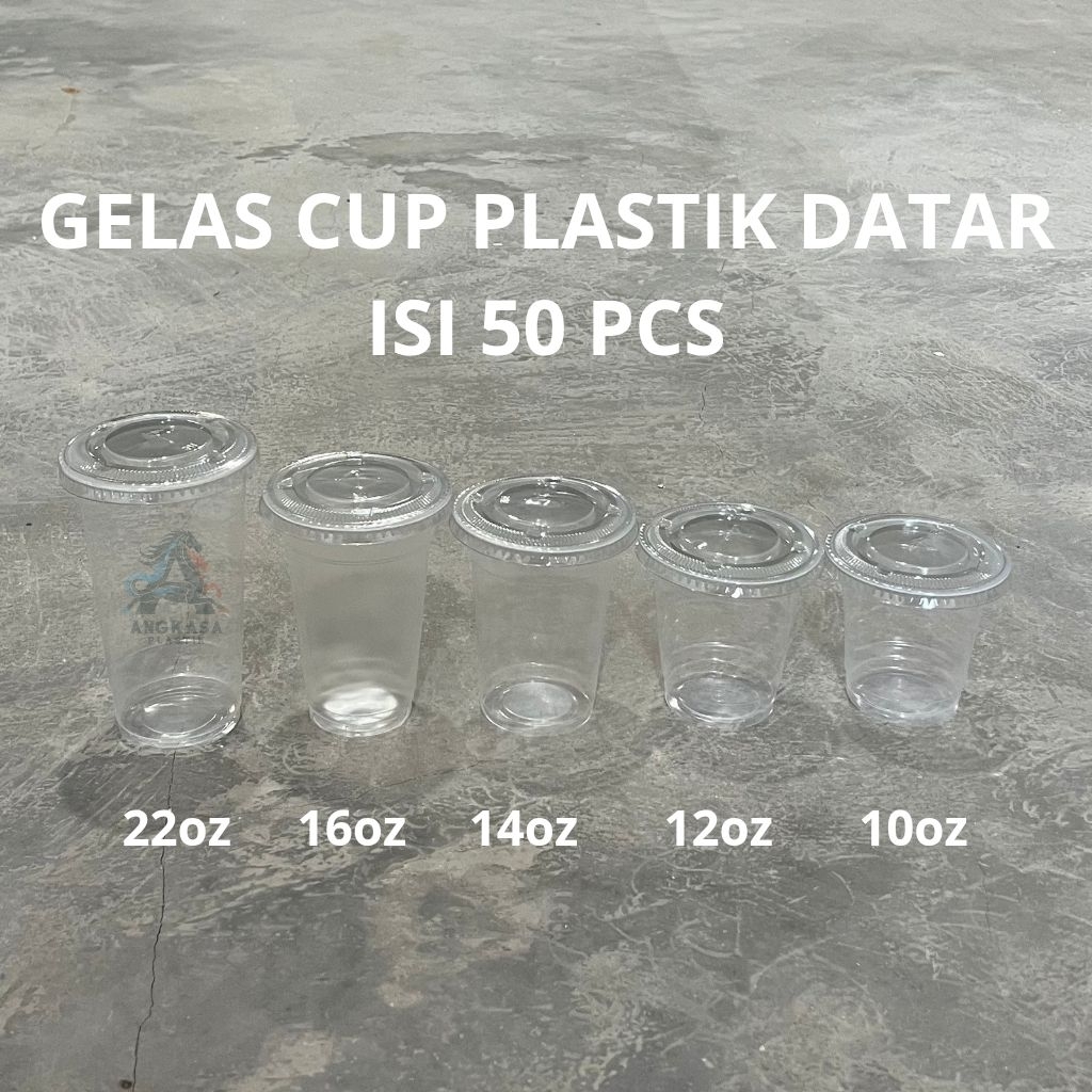 (50pcs) Gelas DATAR 10oz 12oz 14oz 16oz 22oz Starindo Glassindo Universal / gelas pop ice tebal deng