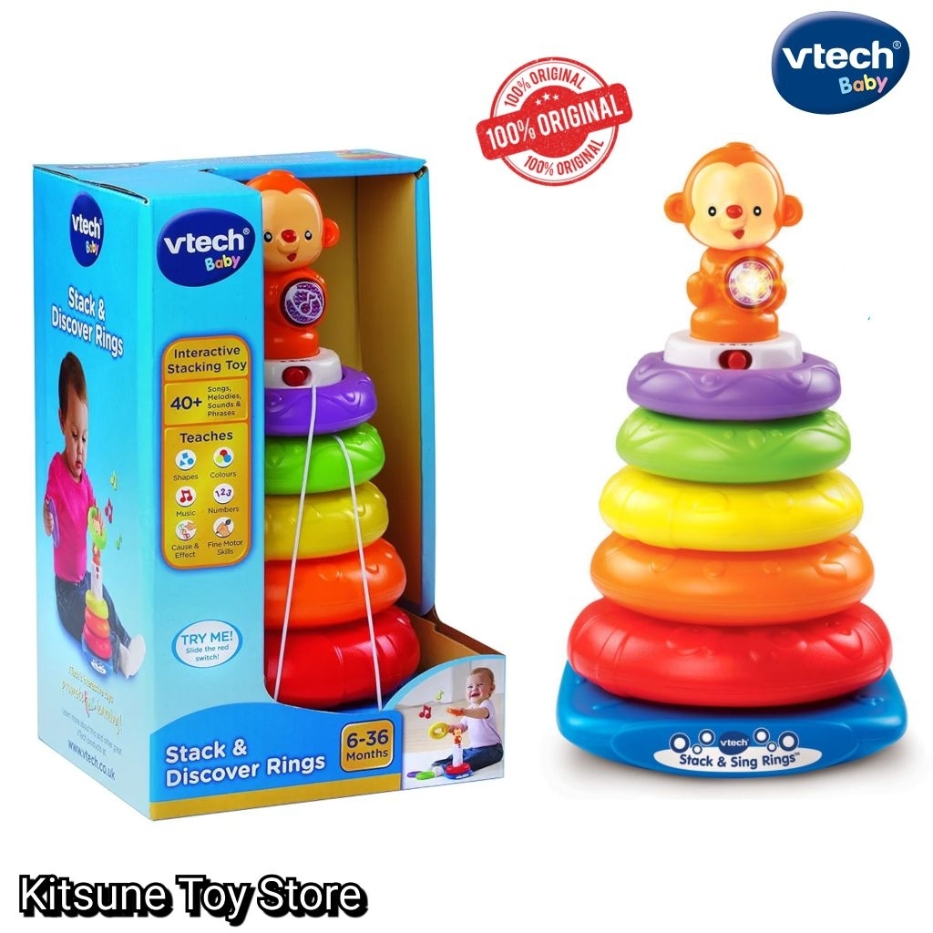 Vtech Baby Stack & Discover Rings Education Toys Original V Tech - Mainan Edukasi Musik Anak