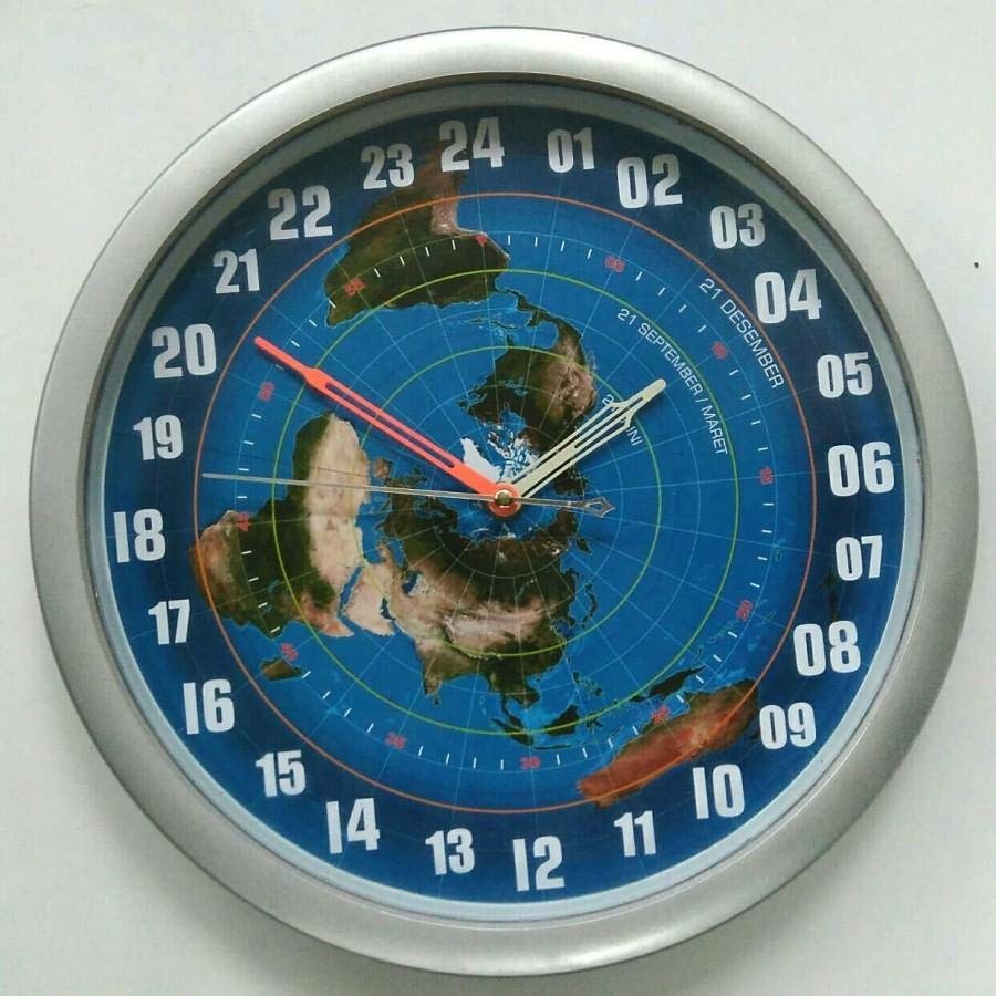 Jam Dinding 24 Jam Proyeksi Peta Azimuthal – Desain Bumi Datar | Cocok untuk Zona Waktu Global