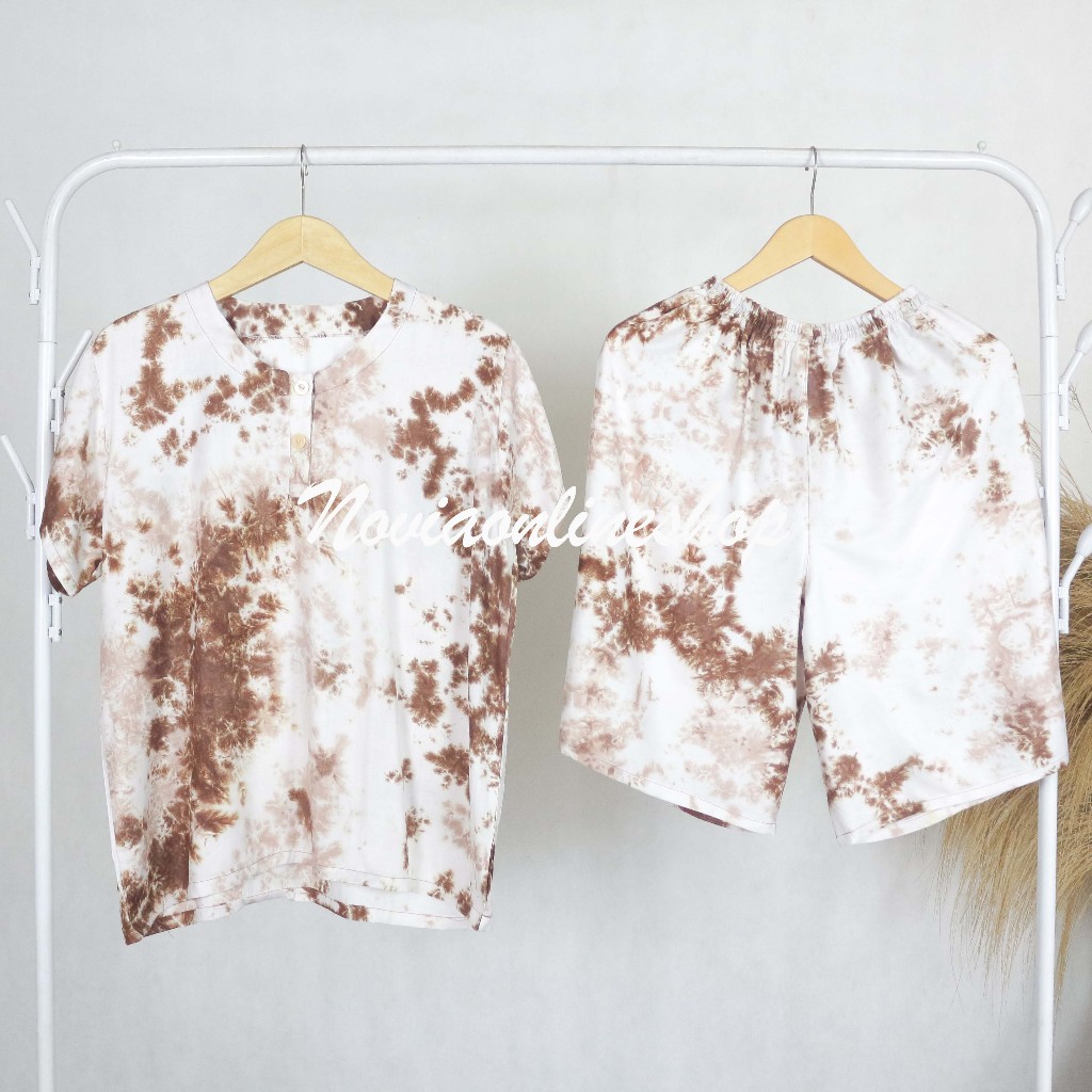 Setelan Baju Tidur Wanita Dewasa Piyama Celana Pendek Motif Tie Dye Mail Bahan Rayon
