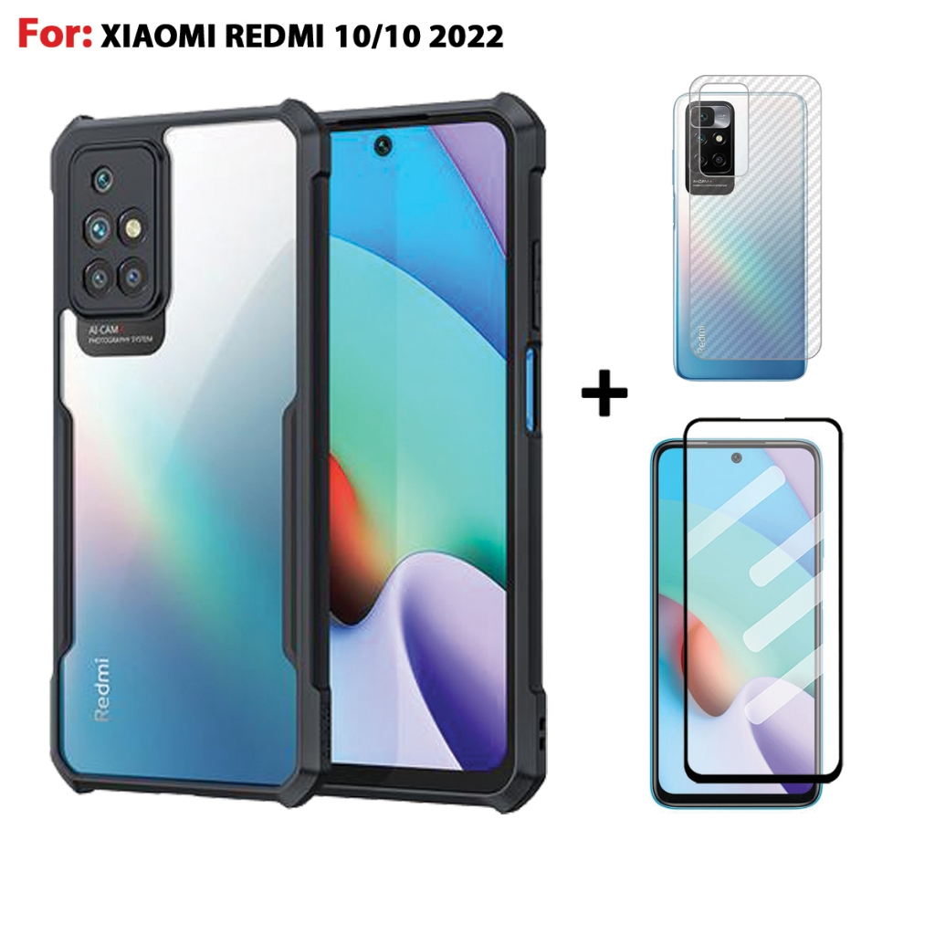 Paket 3in1 Case Xiomi Redmi 10/10 2022 Casing Transparan Free Tempered Glass Layar dan Garskin