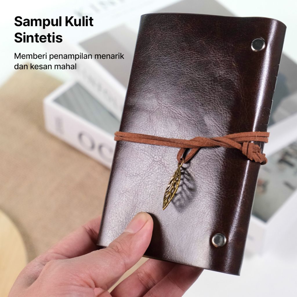 

Toddi PHANTACI Buku Catatan Binder Kulit Retro Leaf Kertas B7 Coffee Agenda Jurnal Journal Journaling