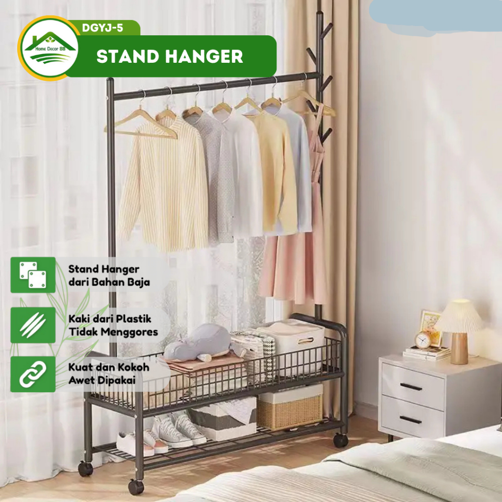 Stand Hanger Single Rak Gantung Baju Stand Hanger Gawangan 4 Roda Rak Baju Stainless minimalis