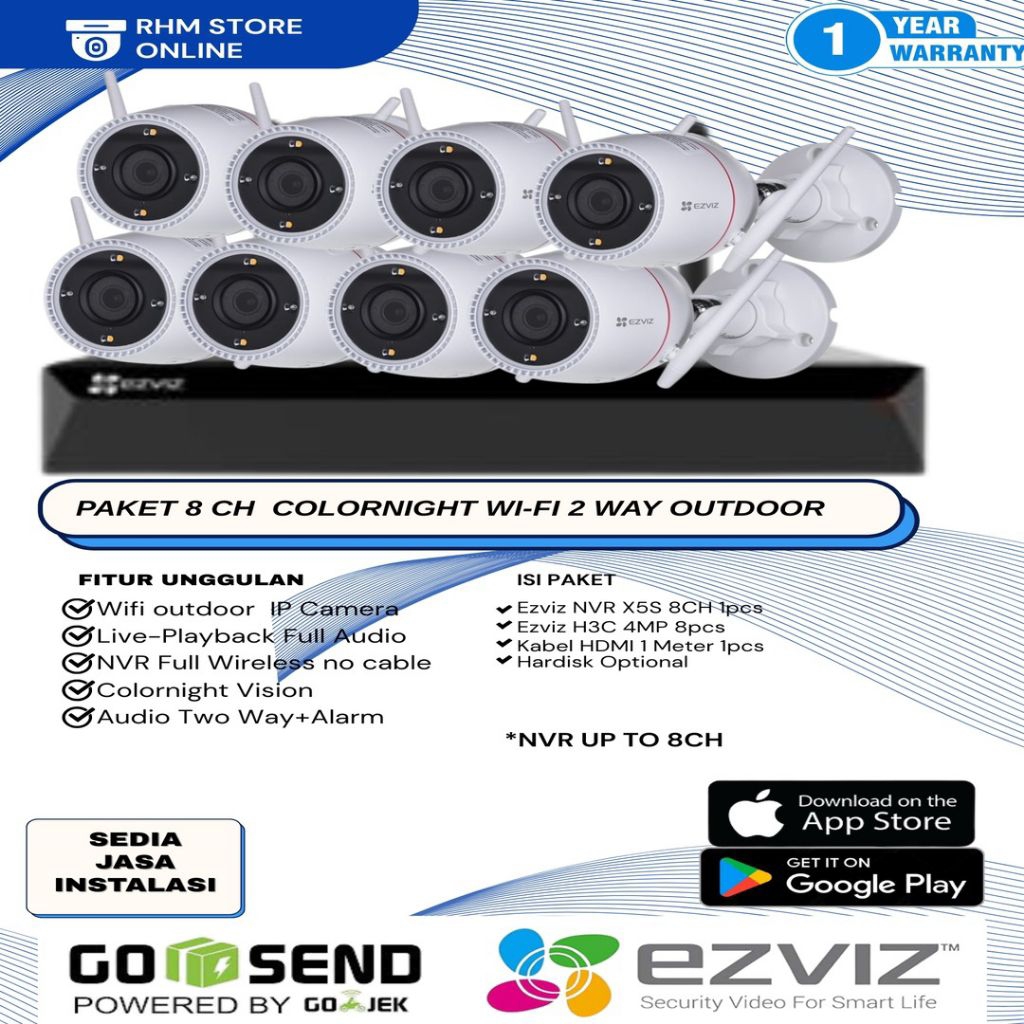 PAKET CCTV EZVIZ 8 IP CAMERA NVR CCTV ANTI AIR TWO WAY AUDIO