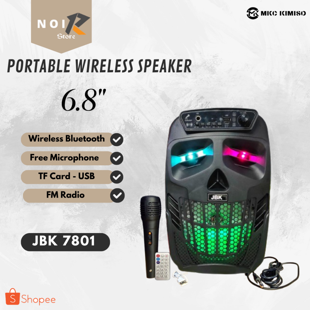NOIR Speaker Bluetooth JBK 7801 Mini Portable 6.8 Inchi