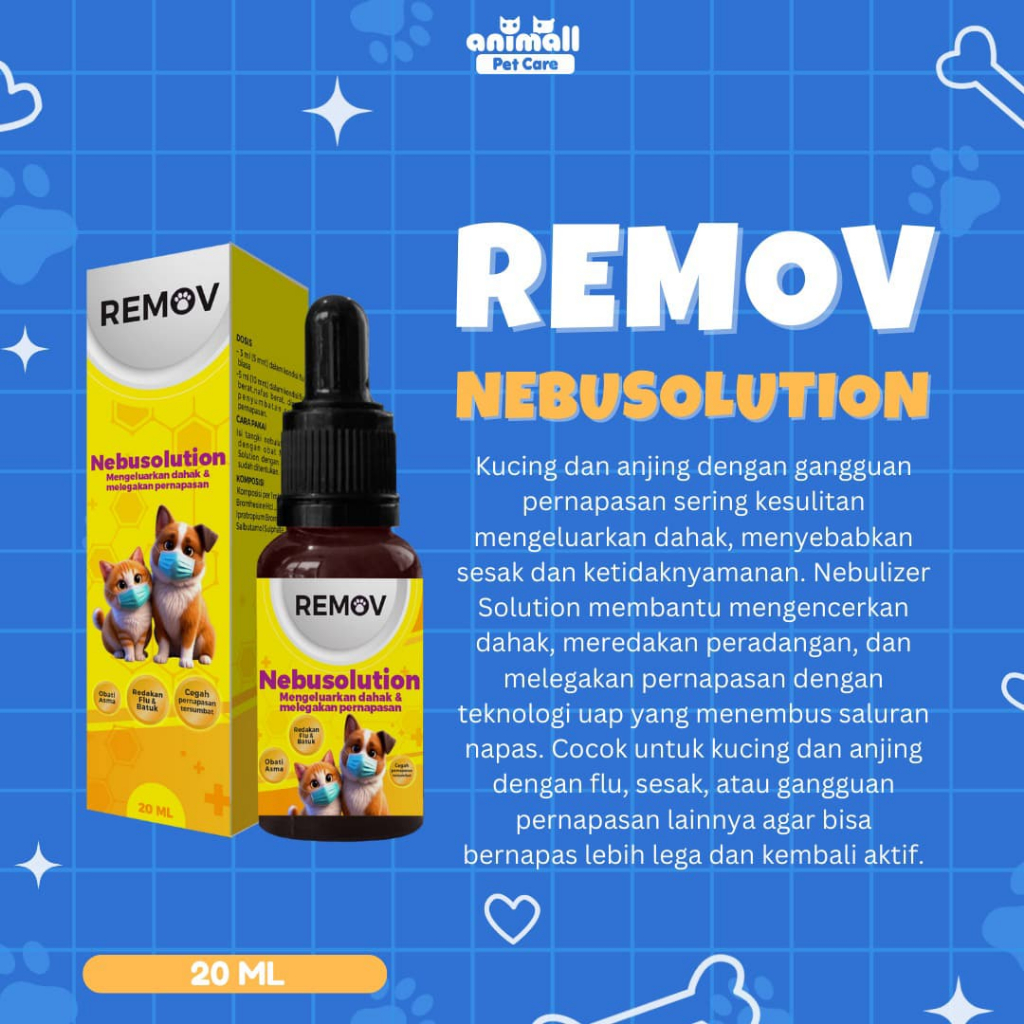 Obat Nebusolution Untuk Terapi Uap Pernafasan Flu Batuk Kucing & Anjing Anabul | Remov
