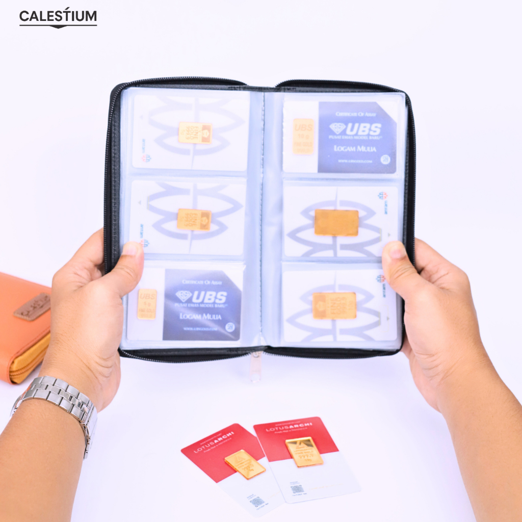 Calestium - Dompet Emas Logam Mulia UBS Tempat Penyimpanan Emas Antam 60 Slot Resleting