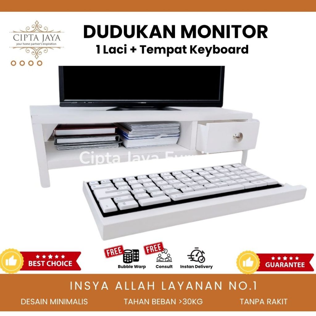 Cipta Jaya - Meja Monitor Komputer Stand Tatakan Dudukan Dengan 1 LACI Plus Tempat Keyboard Standing