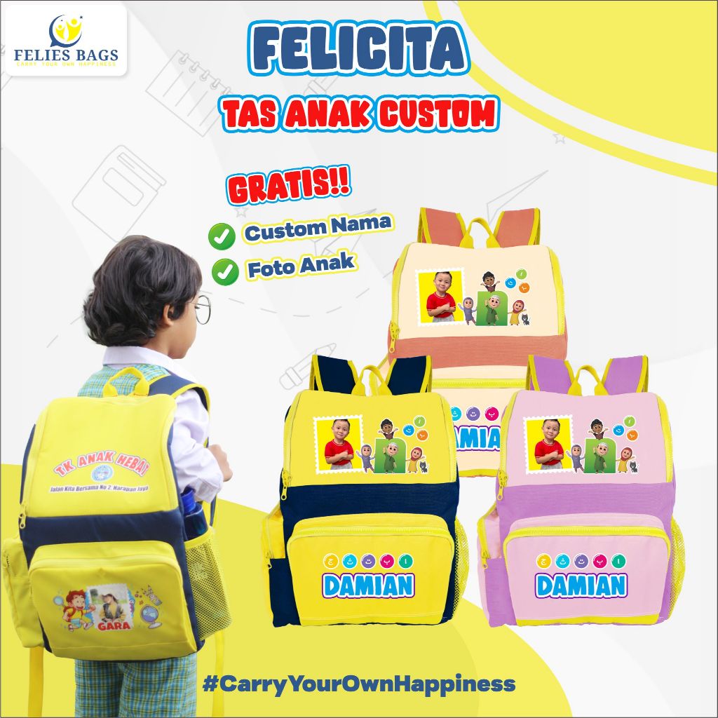 Tas Ransel Anak NUSSA RARA Custom Nama + Foto | Felies Bags Tas Anak Custom FELICITA