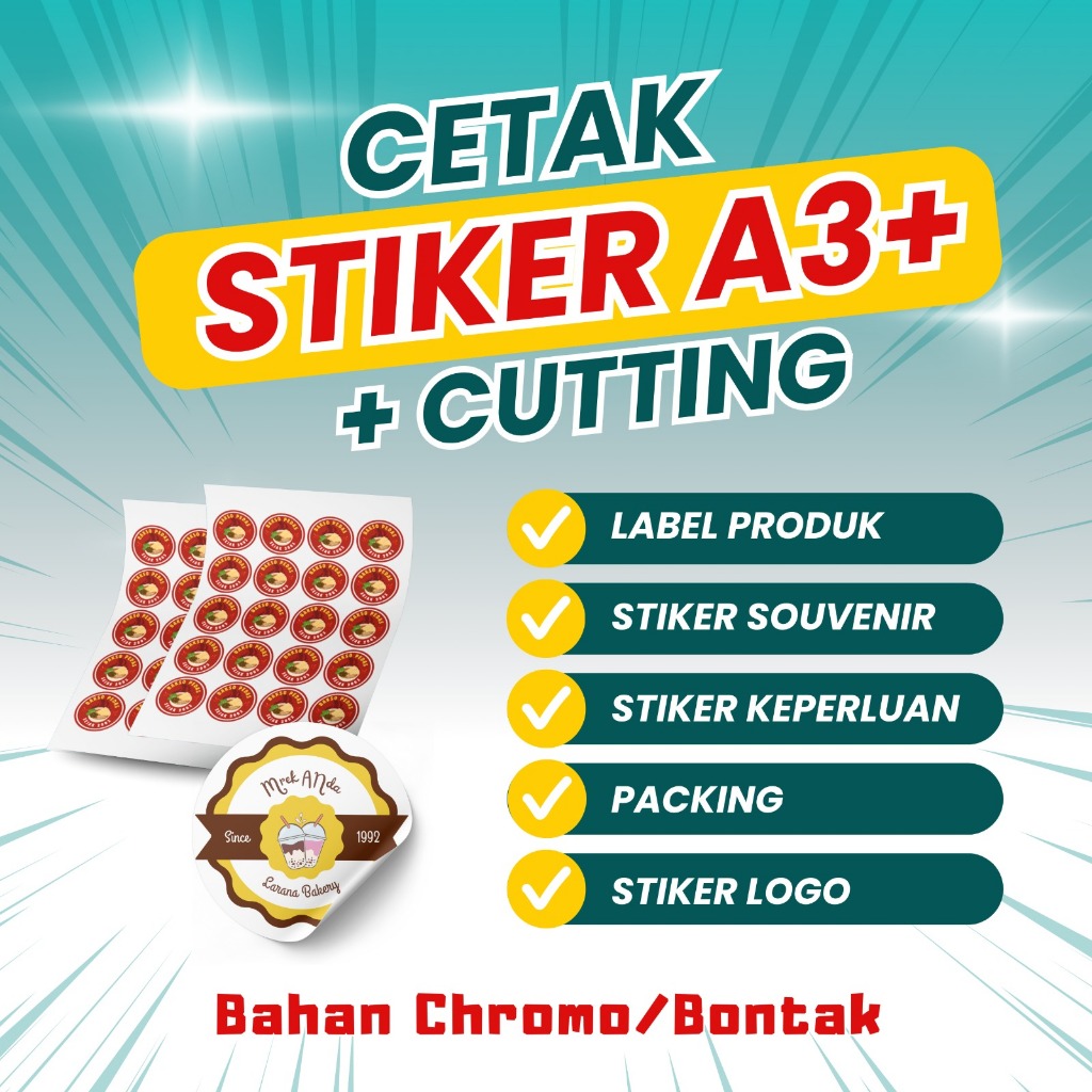 

STIKER LABEL KEMASAN PRODUK / A3+ DAN CUTTING / CETAK STIKER CUSTOM MURAH