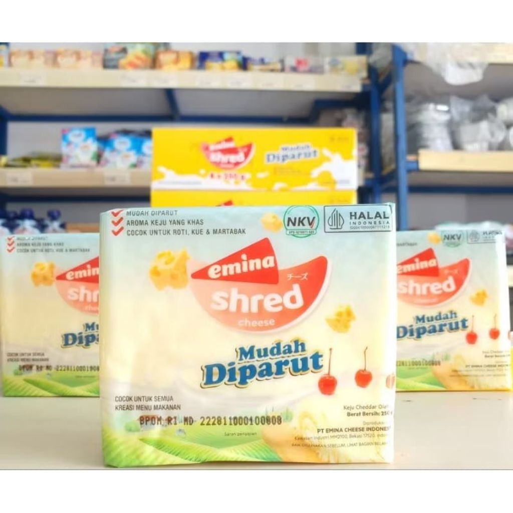 

Emina Shred Cheese 250gr - Keju Parut Emina / Keju Cheddar Emina